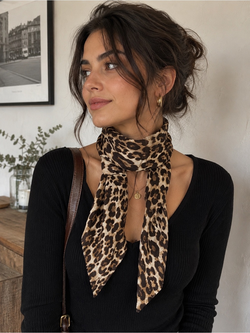 Banana Republic Silky Leopard Print Neckerchief scarf- Brown/Cream